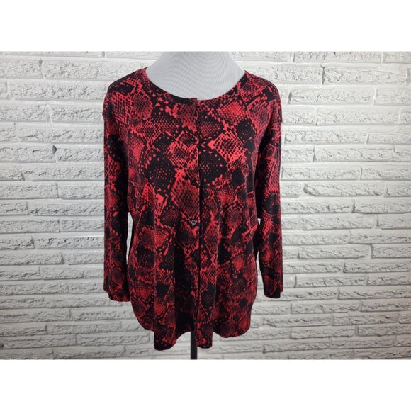 Rafaella Womens Top 1X Plus Cardigan Button Up Red Animal Print Cotton ANI69E - Picture 1 of 8